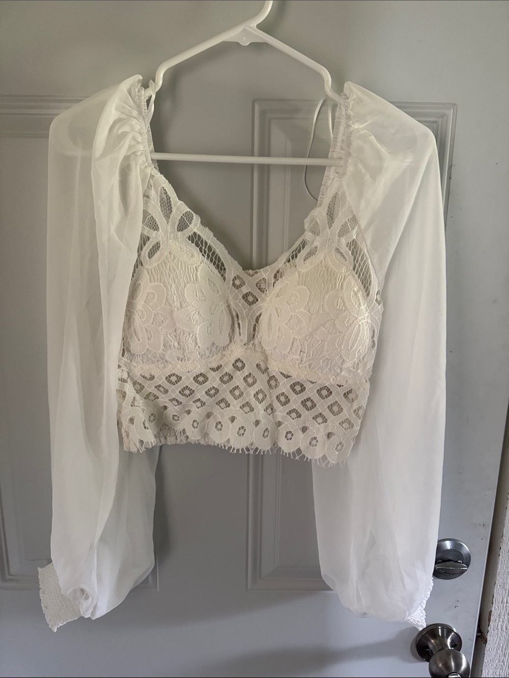 White Lace Crop Bralette with Sheer Long Sleeves